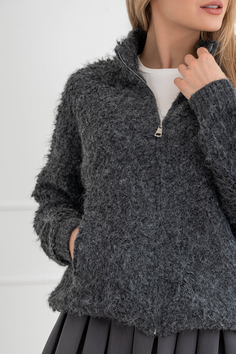 Moteriškas megztinis su vilna CLEO Tamsiai pilka