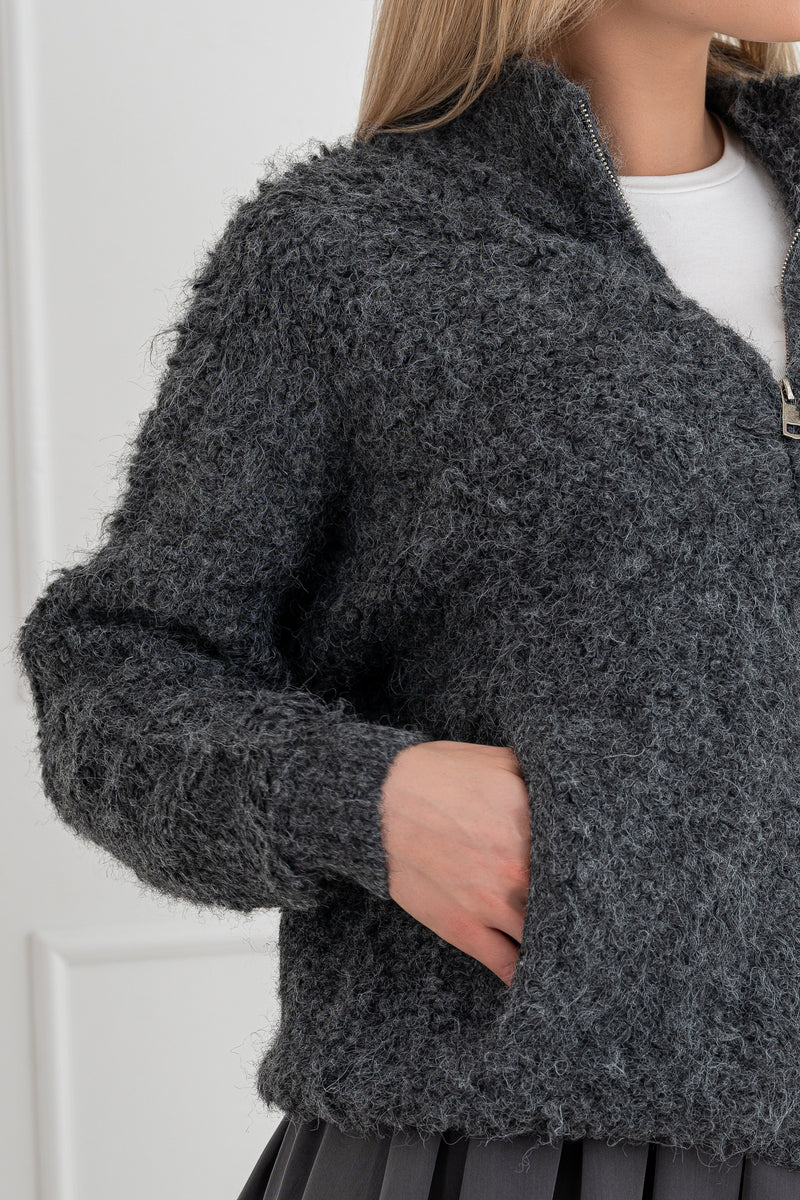 Moteriškas megztinis su vilna CLEO Tamsiai pilka