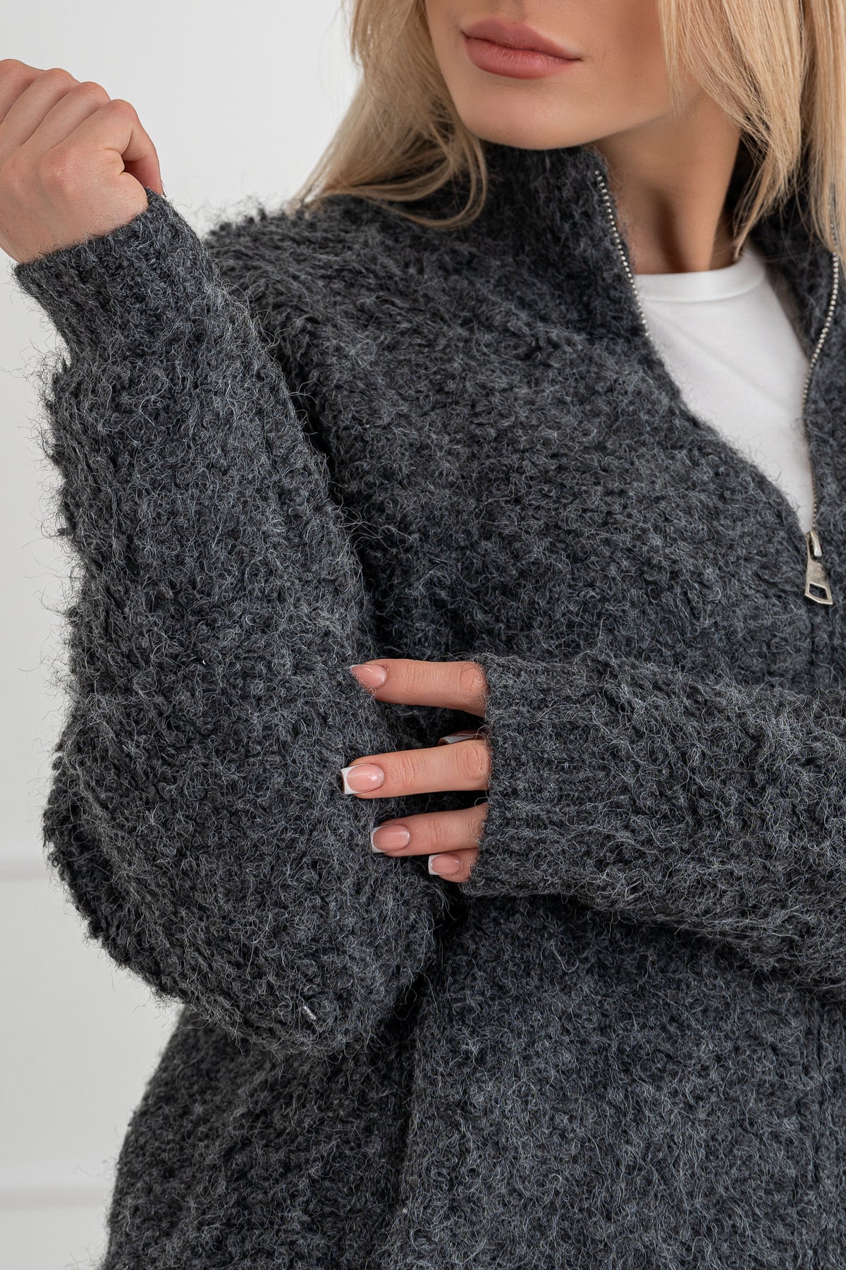 Moteriškas megztinis su vilna CLEO Tamsiai pilka
