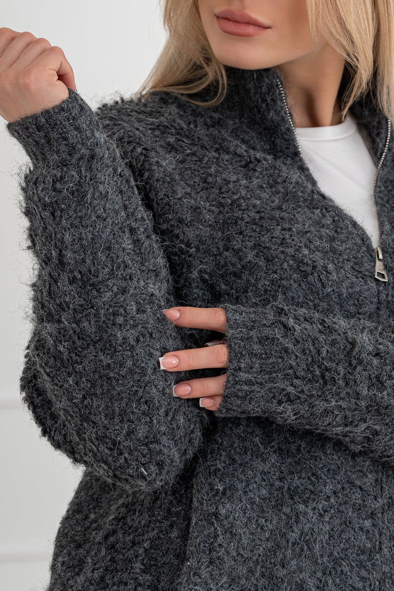 Moteriškas megztinis su vilna CLEO Tamsiai pilka