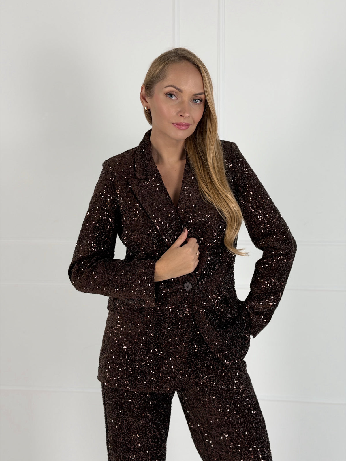Moteriškas blizgus šventinis švarkas GLITTER Ruda