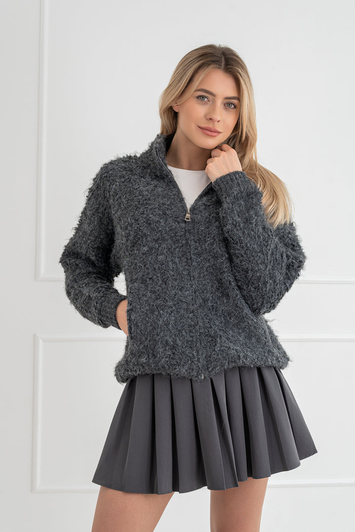 Moteriškas megztinis su vilna CLEO Tamsiai pilka