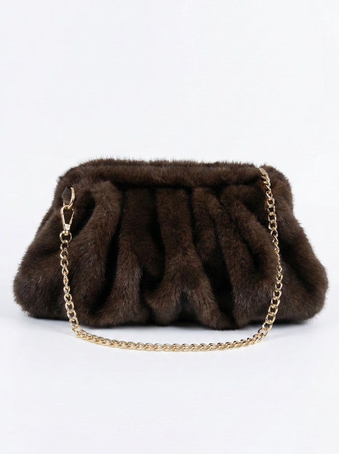 Moteriška dirbtinio kailio rankinė KASSIDY Tamsiai ruda