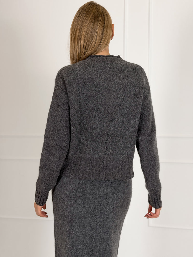 Moteriškas susagstomas megztinis su vilna LUCETTA Pilka