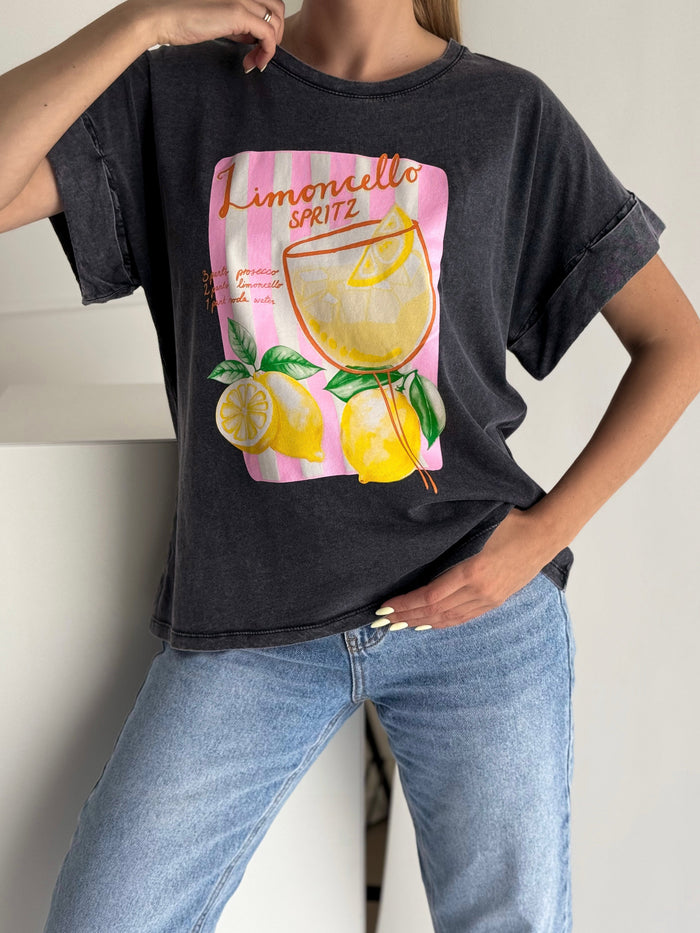 Moteriški medvilniniai marškinėliai LIMONCELLO SPRITZ Pilka
