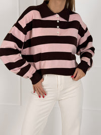 Moteriškas dryžuotas megztinis su vilna ENDER Rožinė