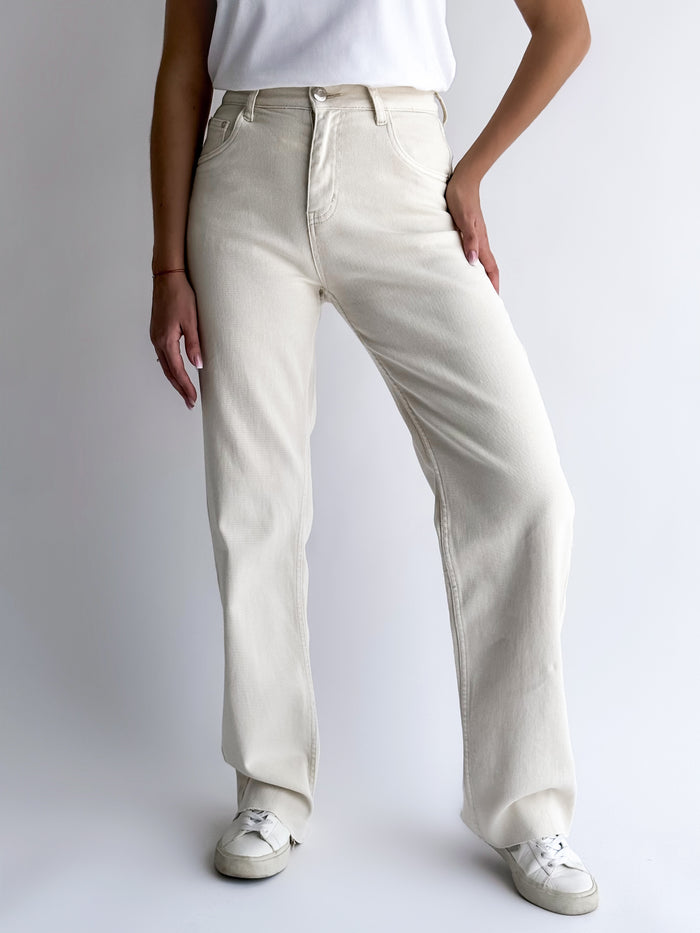 WIDE LEG modelio moteriški džinsai aukštu juosmeniu LEROI Kreminė