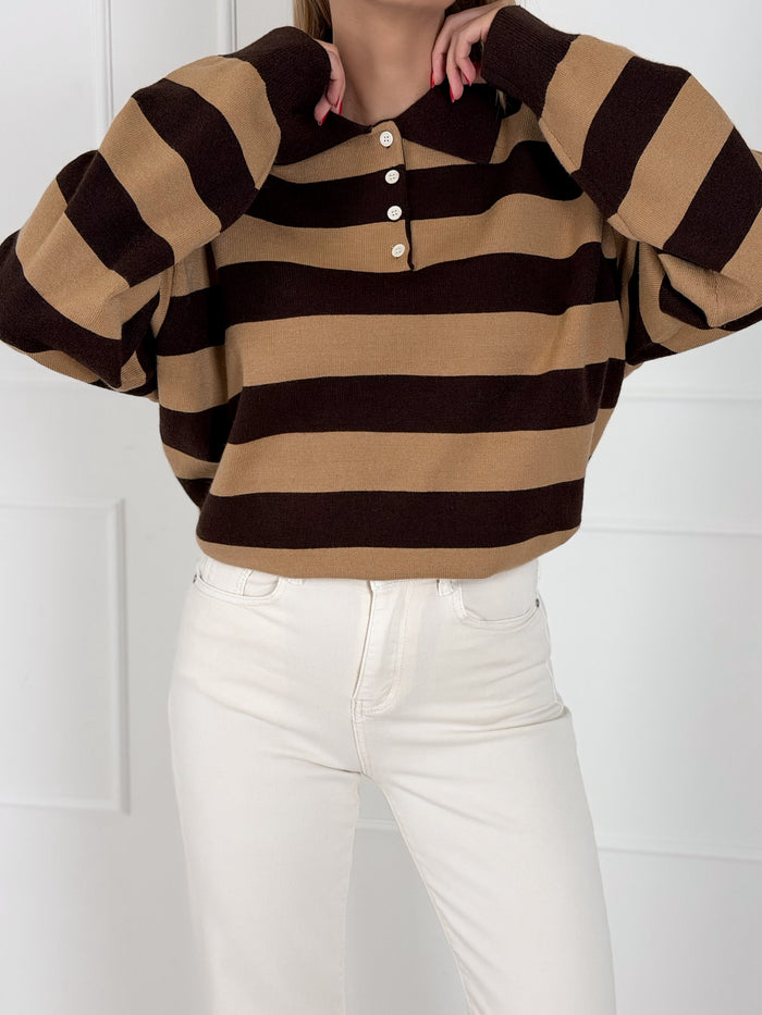 Moteriškas dryžuotas megztinis su vilna ENDER Ruda