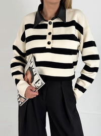 Moteriškas dryžuotas megztinis su vilna GIORGIA Juoda