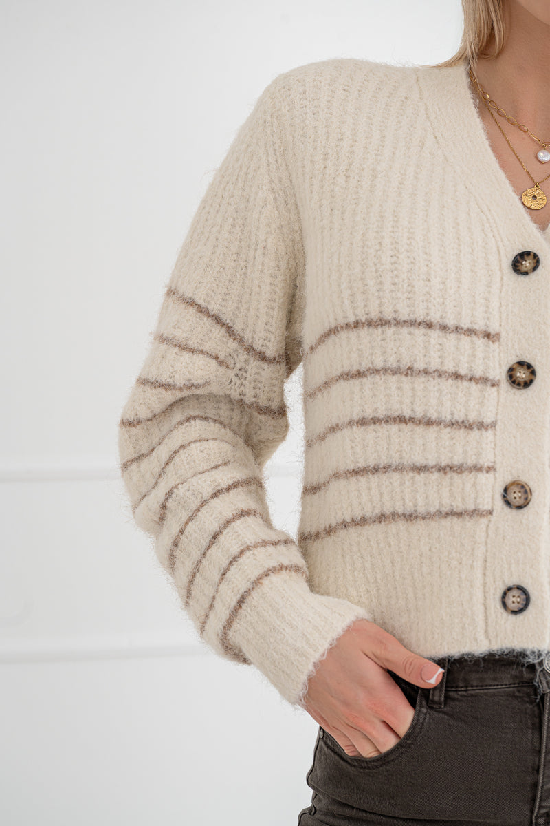 Moteriškas susagstomas megztinis su vilna BIJOU Kreminė