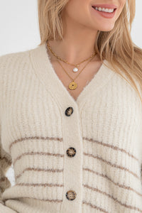 Moteriškas susagstomas megztinis su vilna BIJOU Kreminė