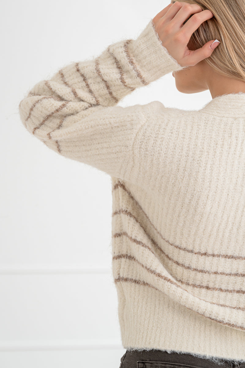 Moteriškas susagstomas megztinis su vilna BIJOU Kreminė