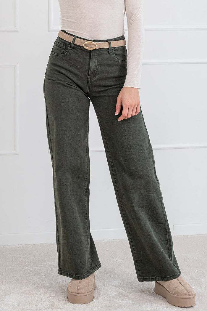 WIDE LEG modelio moteriški džinsai NANDO Chaki