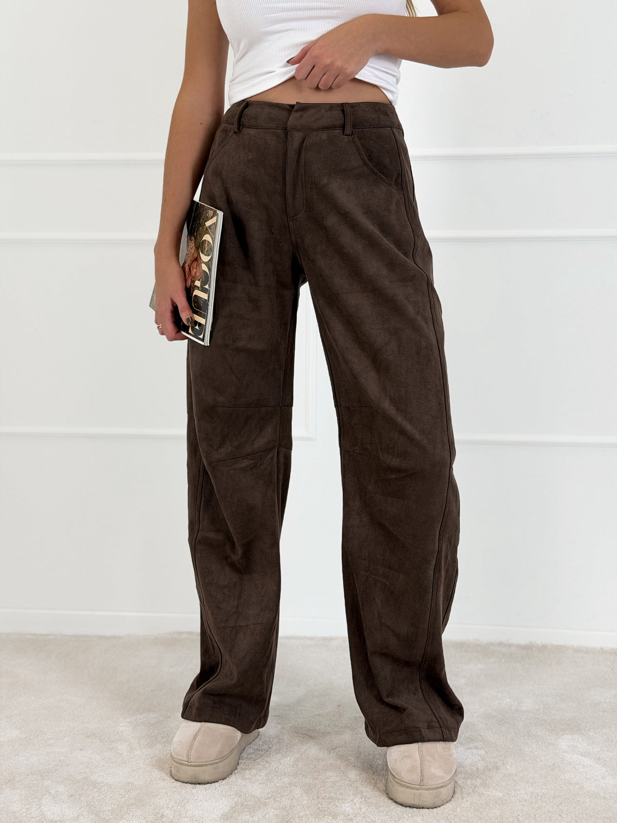 Moteriškos veliūrinės kelnės GAYLA Tamsiai ruda