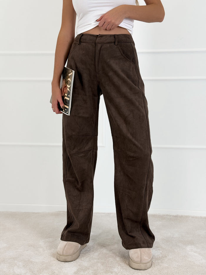 Moteriškos veliūrinės kelnės GAYLA Tamsiai ruda