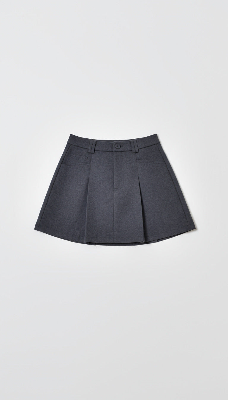 Moteriškas klostuotas sijonas su šortais CAROLA Pilka