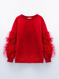 Moteriškas šventinis džemperis su plunksnomis DUKE Raudona