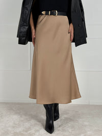 Moteriškas itališkas satino sijonas JENARO Kreminė