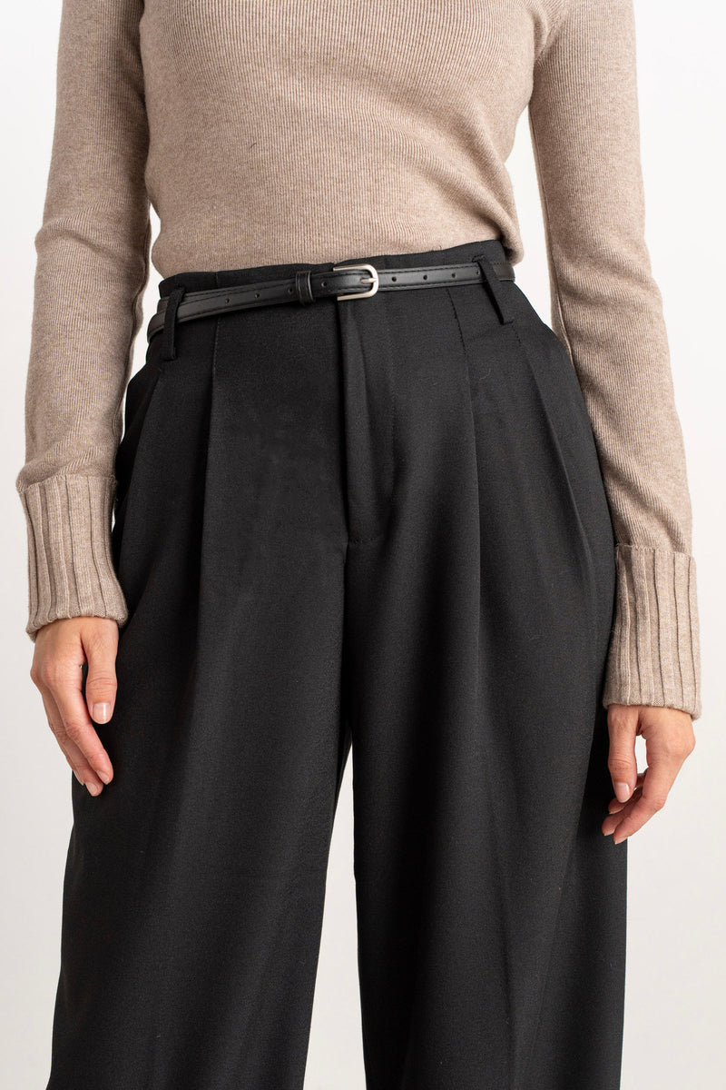 Moteriškos klasikinės kelnės su diržu BASILIO Juoda