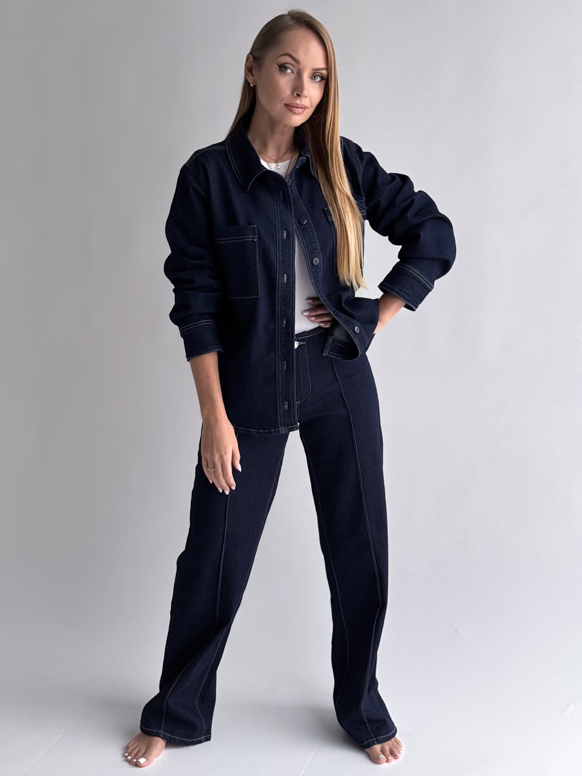 WIDE LEG LOW WAIST moteriški džinsai JEPSON Tamsiai mėlyna