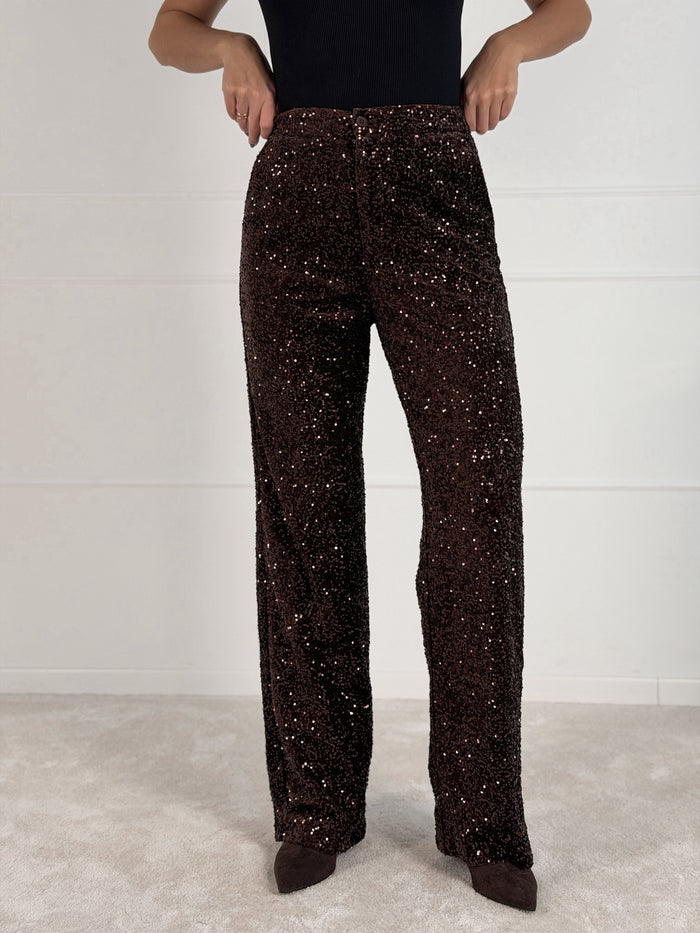 Moteriškos blizgios kelnės GLITTER Ruda