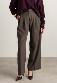 Moteriškos klasikinės kelnės su diržu BASILIO Tamsiai ruda