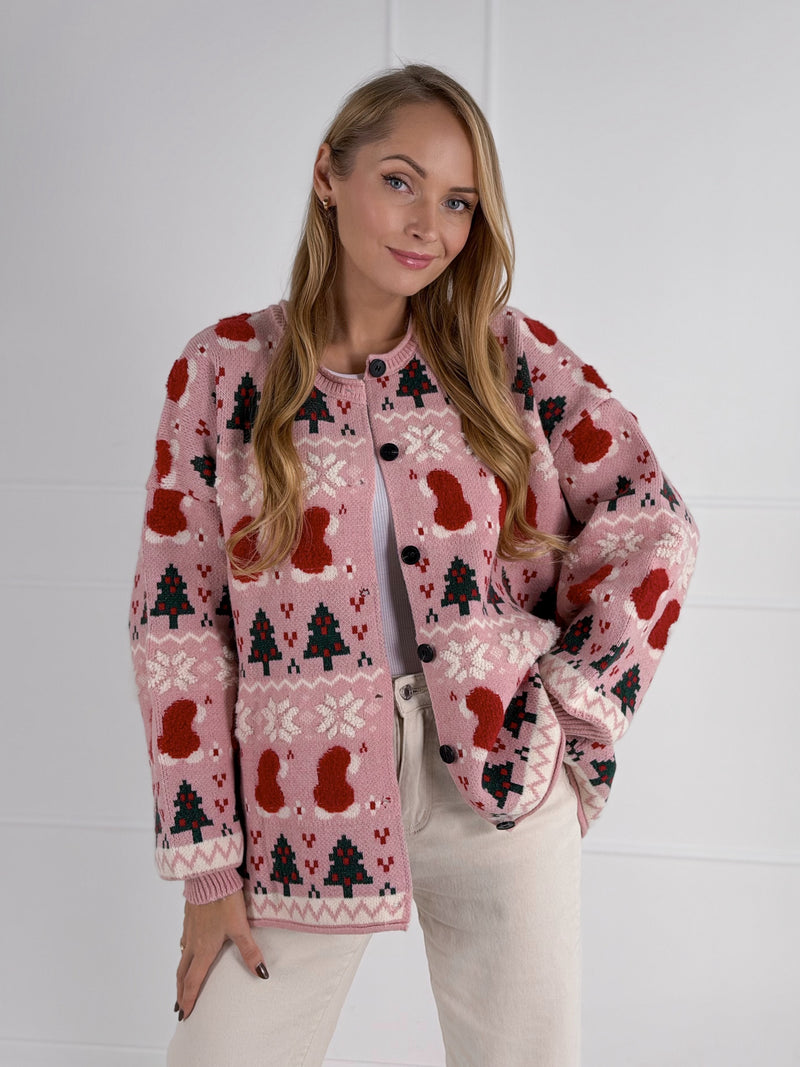Moteriškas susagstomas kalėdinis megztinis WINTER Rožinė