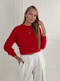 Moteriškas itališkas megztinis su baby alpakos vilna ADELINA Raudona