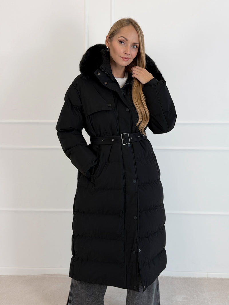 Moteriška ilga žieminė striukė su gobtuvu ODELLE Juoda