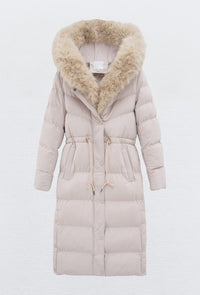 Moteriška ilga žieminė striukė su gobtuvu LUCHO Kreminė