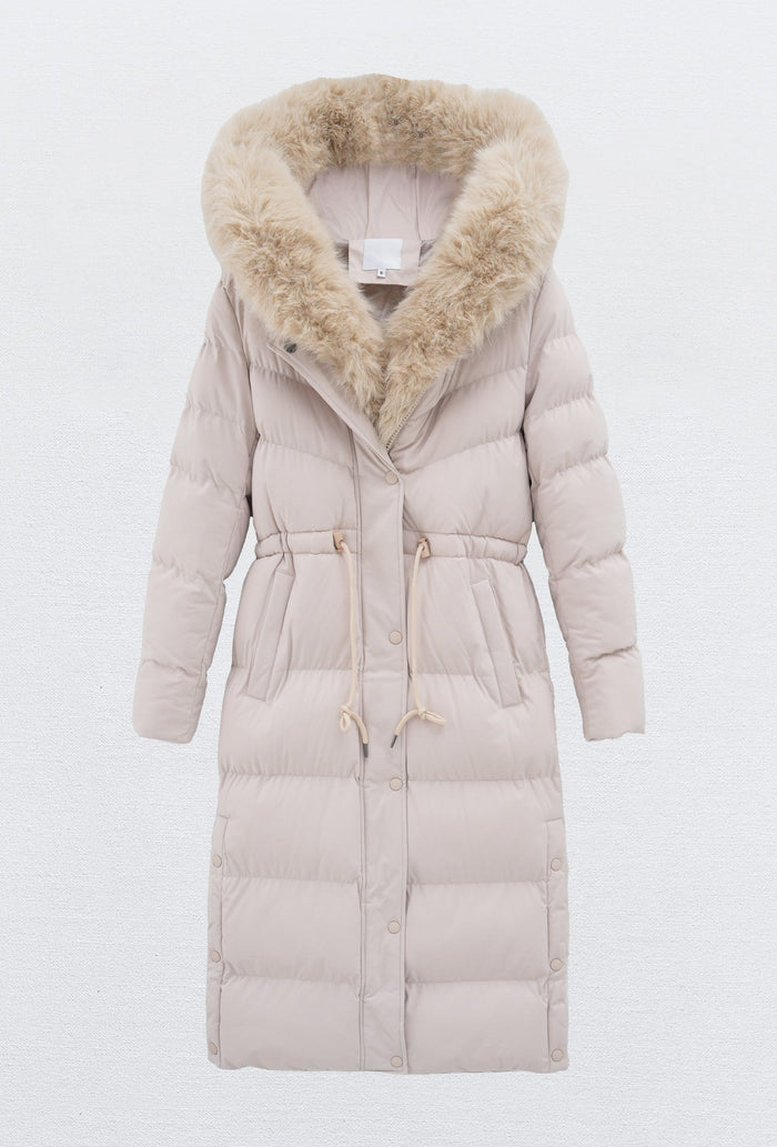 Moteriška ilga žieminė striukė su gobtuvu LUCHO Kreminė