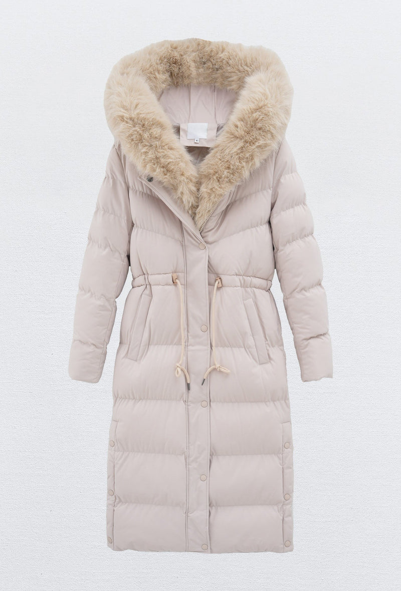 Moteriška ilga žieminė striukė su gobtuvu LUCHO Kreminė