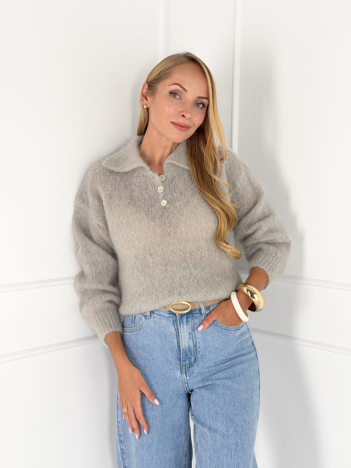 Moteriškas itališkas moheros vilnos megztinis RAYANA Pilka