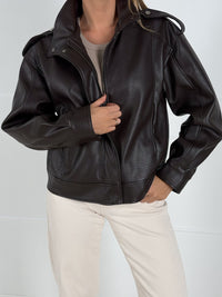 Moteriškas eko odos švarkas NELLA Tamsiai ruda