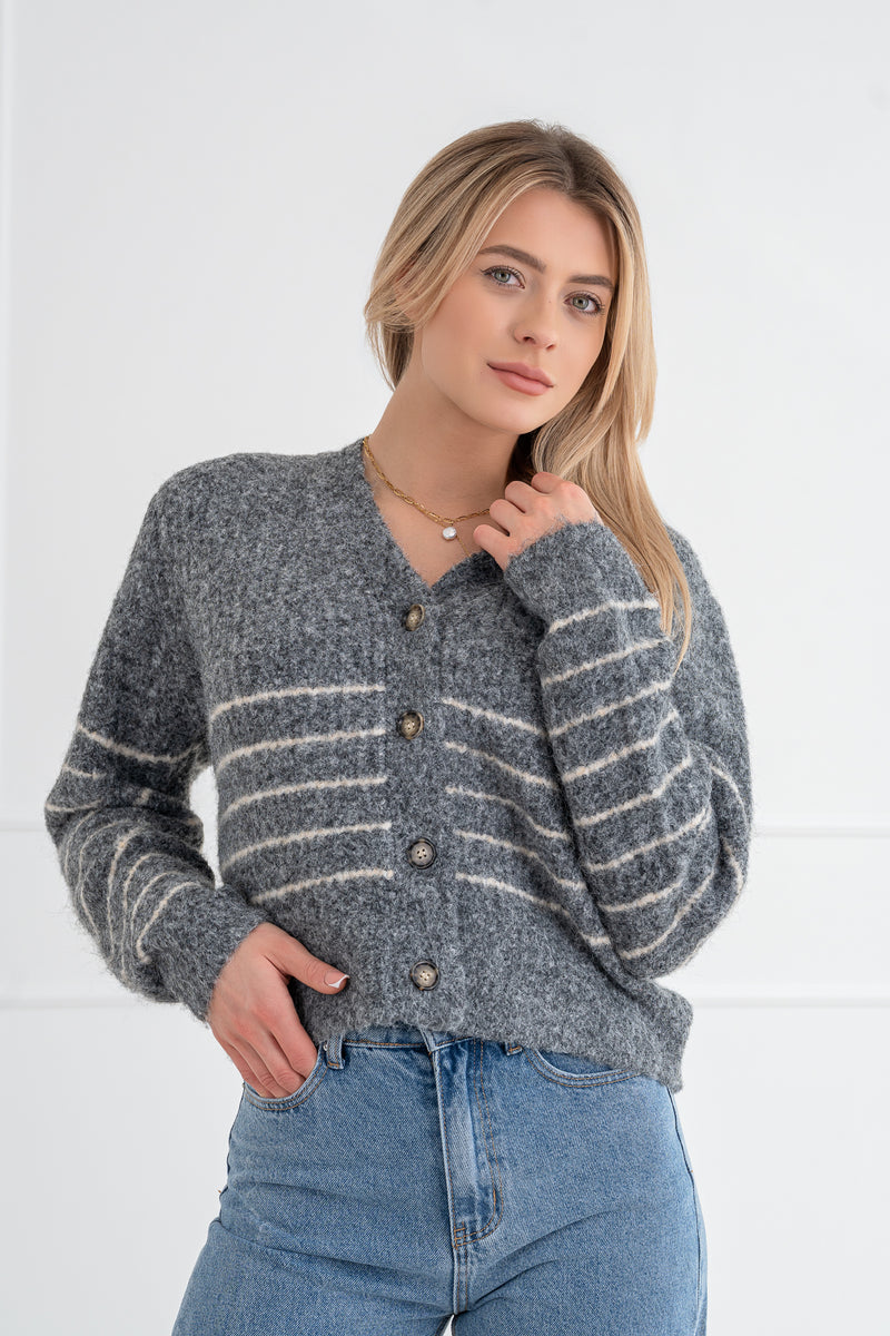 Moteriškas susagstomas megztinis su vilna BIJOU Pilka