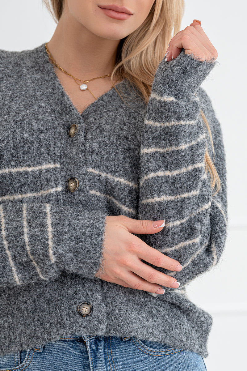 Moteriškas susagstomas megztinis su vilna BIJOU Pilka