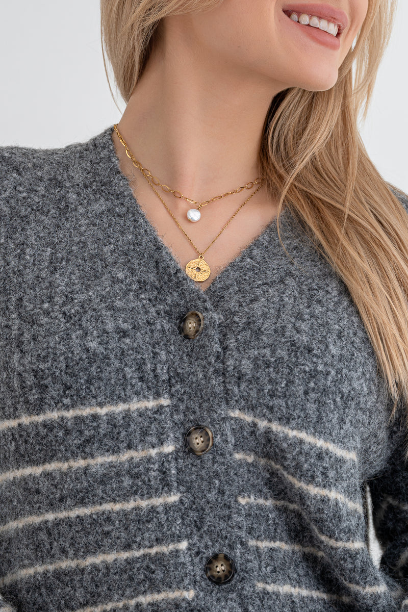 Moteriškas susagstomas megztinis su vilna BIJOU Pilka