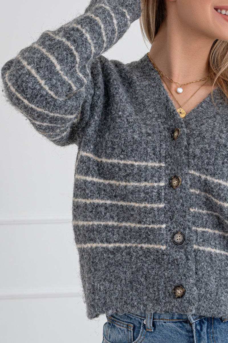 Moteriškas susagstomas megztinis su vilna BIJOU Pilka