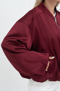Moteriškas satino bomber stiliaus švarkas SEOUL Bordo