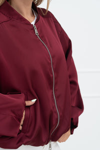 Moteriškas satino bomber stiliaus švarkas SEOUL Bordo