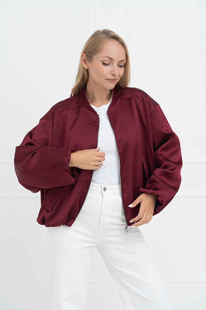 Moteriškas satino bomber stiliaus švarkas SEOUL Bordo