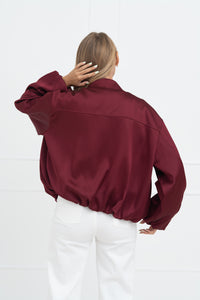 Moteriškas satino bomber stiliaus švarkas SEOUL Bordo