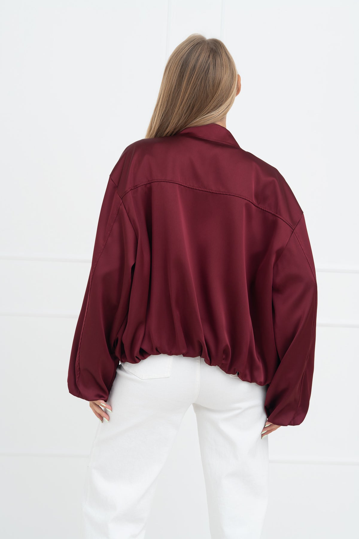 Moteriškas satino bomber stiliaus švarkas SEOUL Bordo