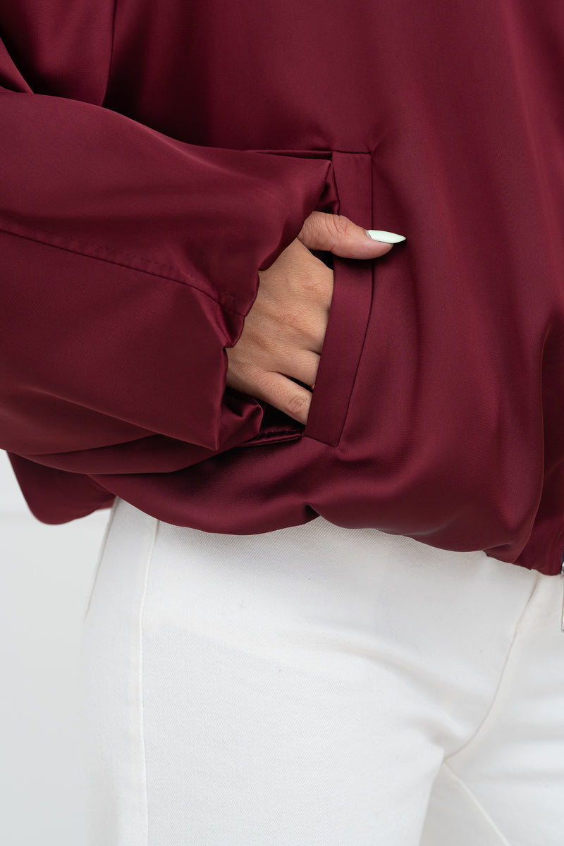 Moteriškas satino bomber stiliaus švarkas SEOUL Bordo