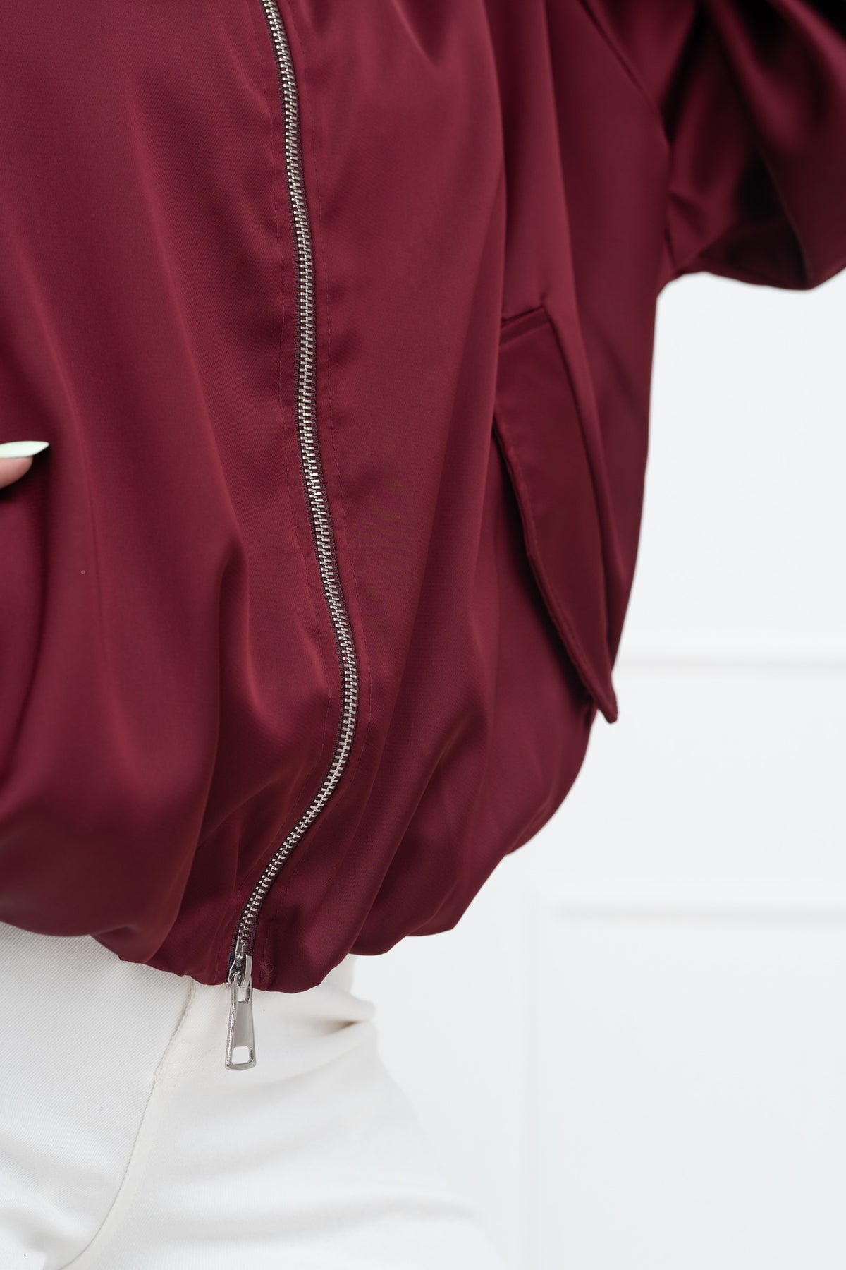Moteriškas satino bomber stiliaus švarkas SEOUL Bordo