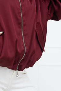 Moteriškas satino bomber stiliaus švarkas SEOUL Bordo