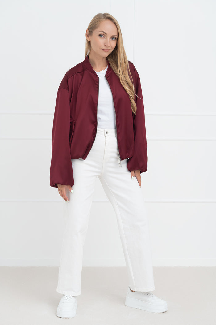 Moteriškas satino bomber stiliaus švarkas SEOUL Bordo
