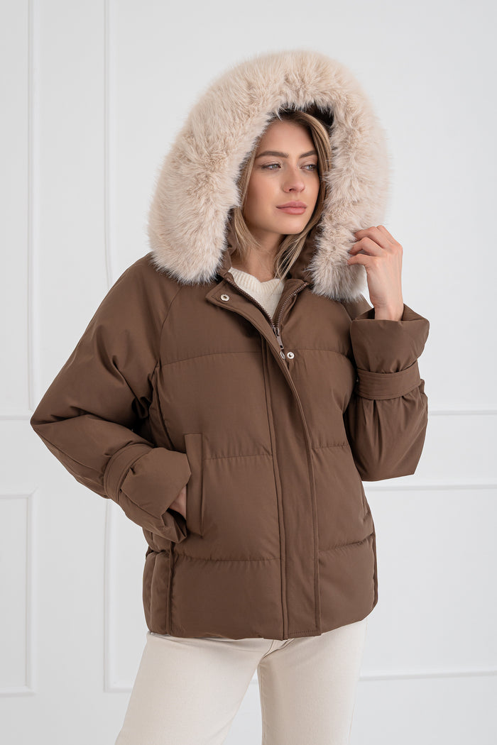 Moteriška šilta striukė su gobtuvu EVERLY Tamsiai ruda