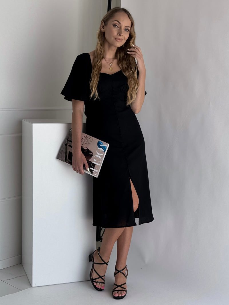 Moteriška lininė suknelė ALAINA Juoda