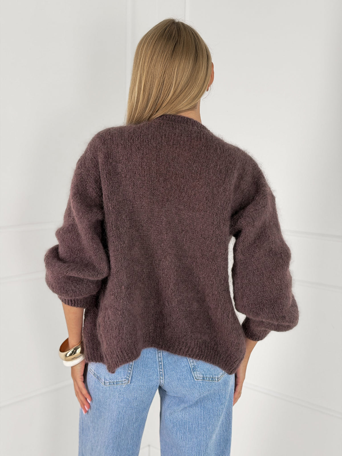 Moteriškas itališkas moheros vilnos megztinis EMELIN Tamsiai ruda